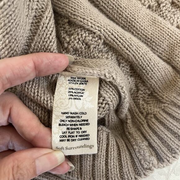 Soft Surroundings Wren Cable Knit Cardigan Small Sweater Buckle Heavy Wool Blend - Picture 10 of 10